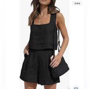 New Women’s 2pc black linen shorts set size large 6/8